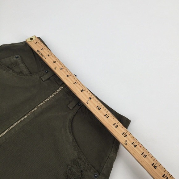 Carmar Denim Beatrice Zip Front Skirt Size 26 Olive Green Distressed Mini S - Picture 7 of 8